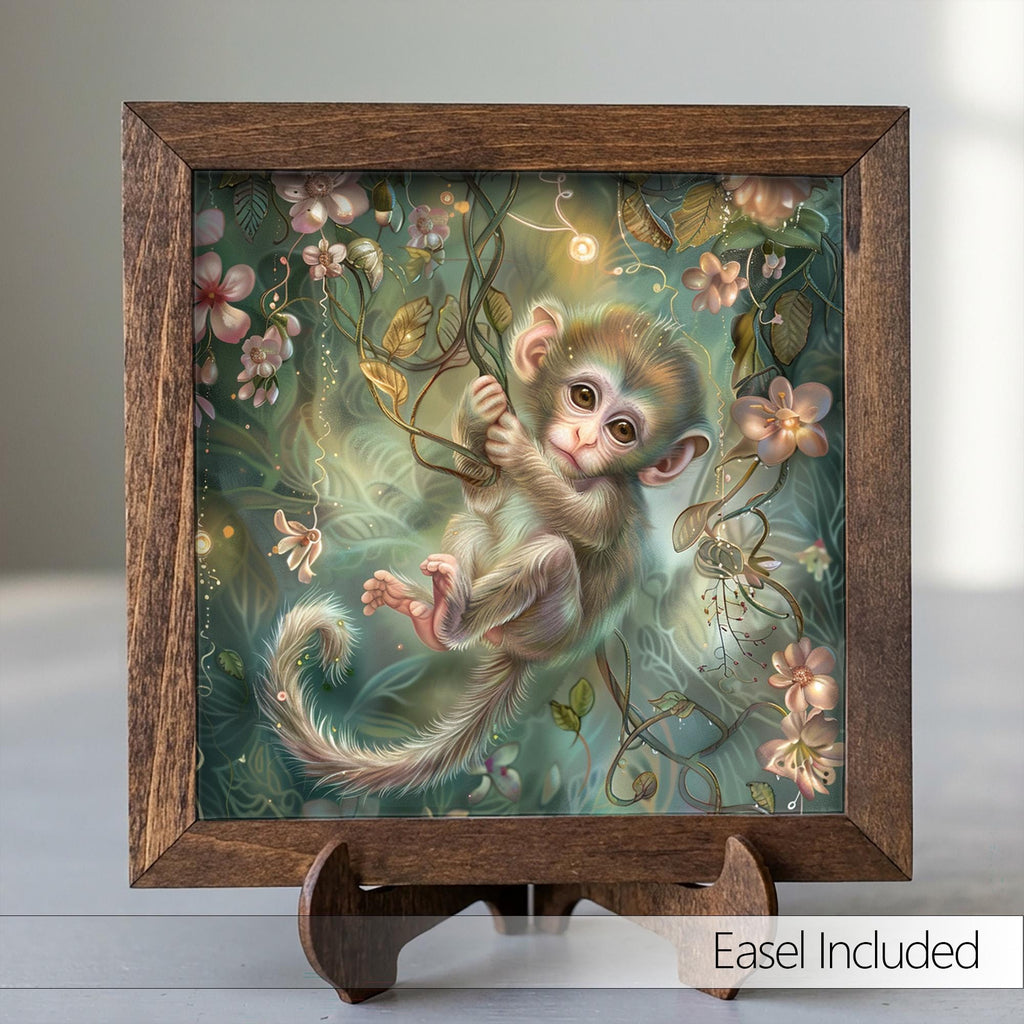 Enchanted Baby Monkey Print | Magical Nursery Wall Art | Whimsical Jungle Decor | Boho Kids Room Gift | Fantasy Animal Poster - TheGrumpyRooster