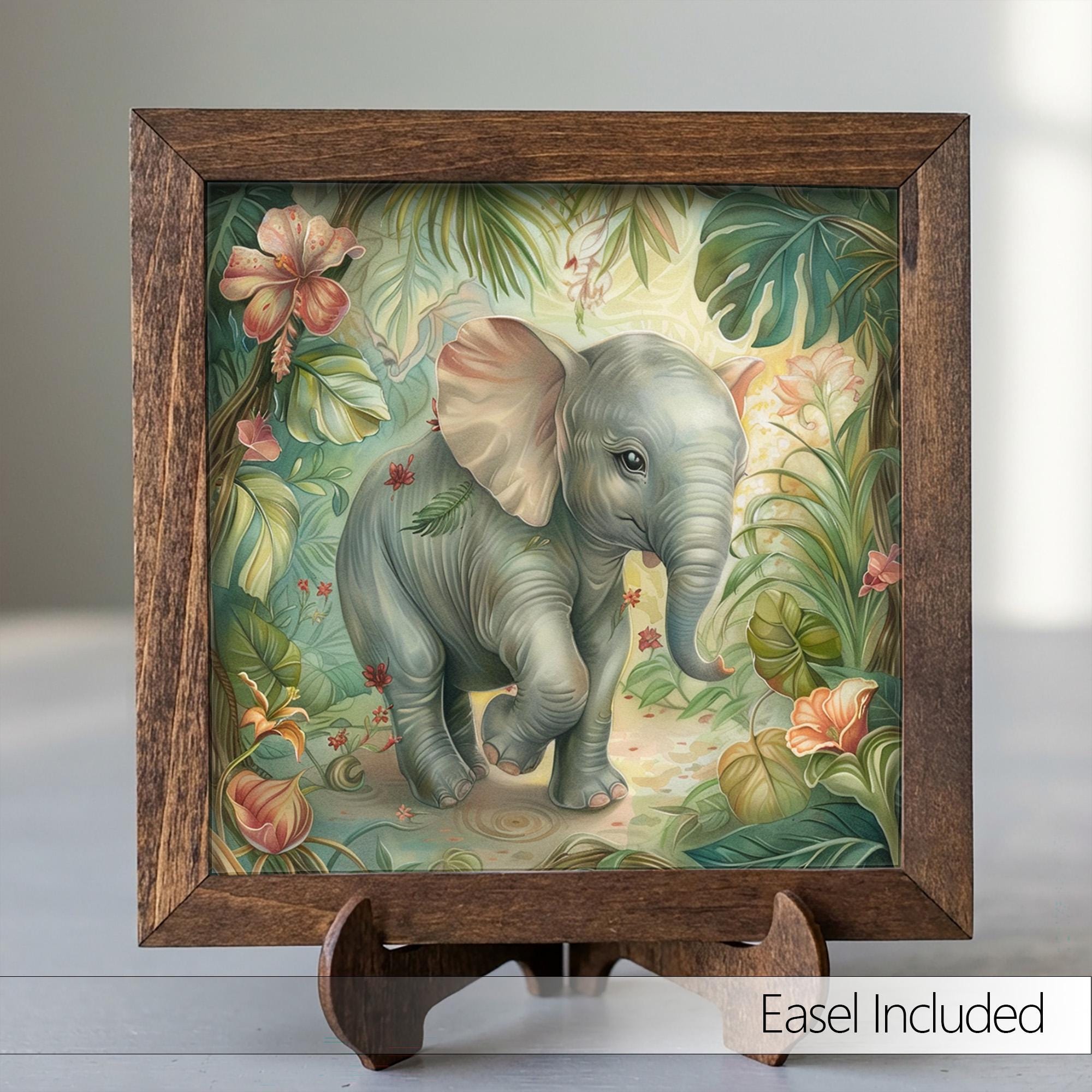 Boho Baby Elephant Print | Jungle Nursery Wall Art | Whimsical Kids Room Decor Gift | Tropical Animal Poster | Cute Toddler Room Art - TheGrumpyRooster