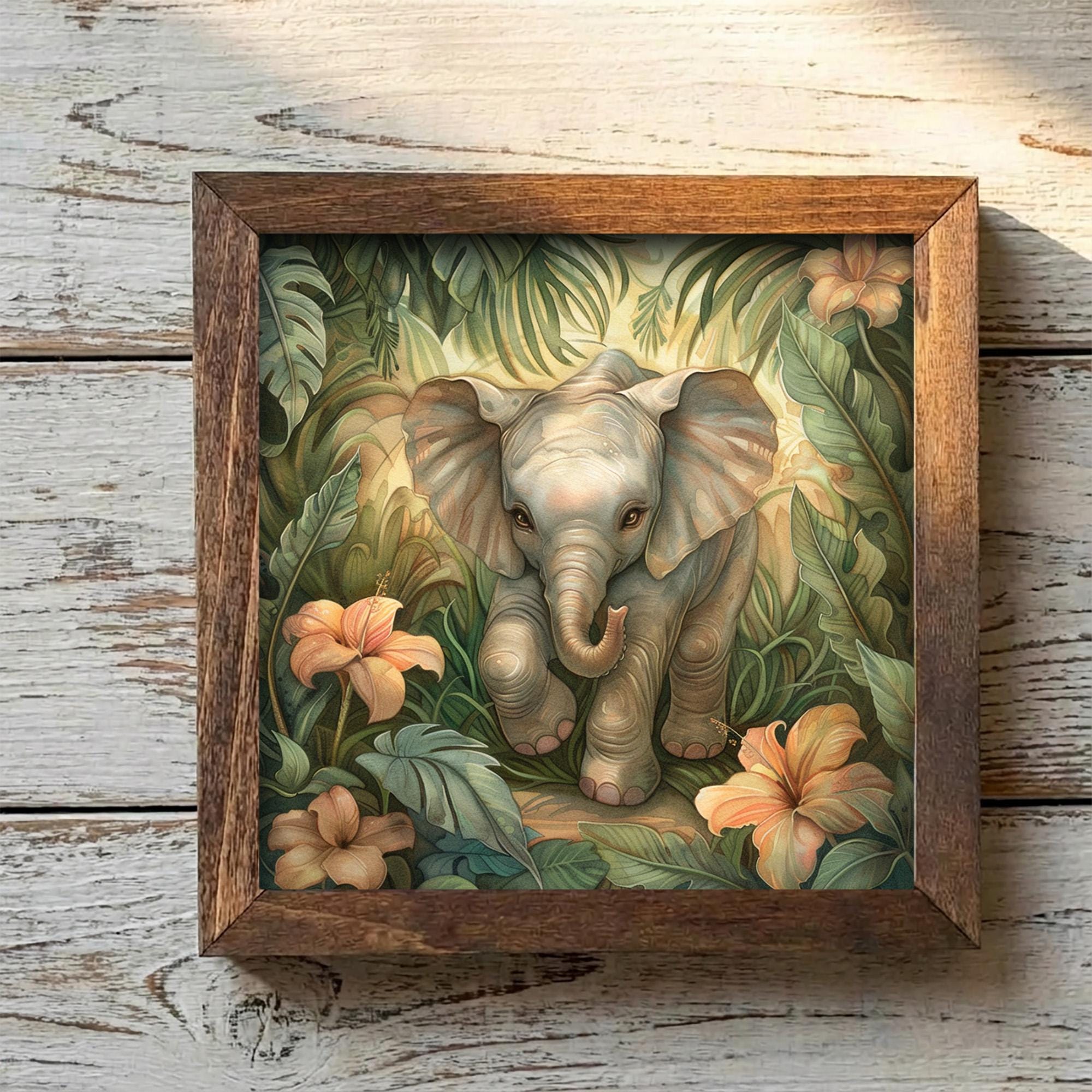 Boho Baby Elephant Nursery Print | Whimsical Jungle Wall Art | Safari Kids Room Decor | Cute Animal Gift | Tropical Nature Poster - TheGrumpyRooster