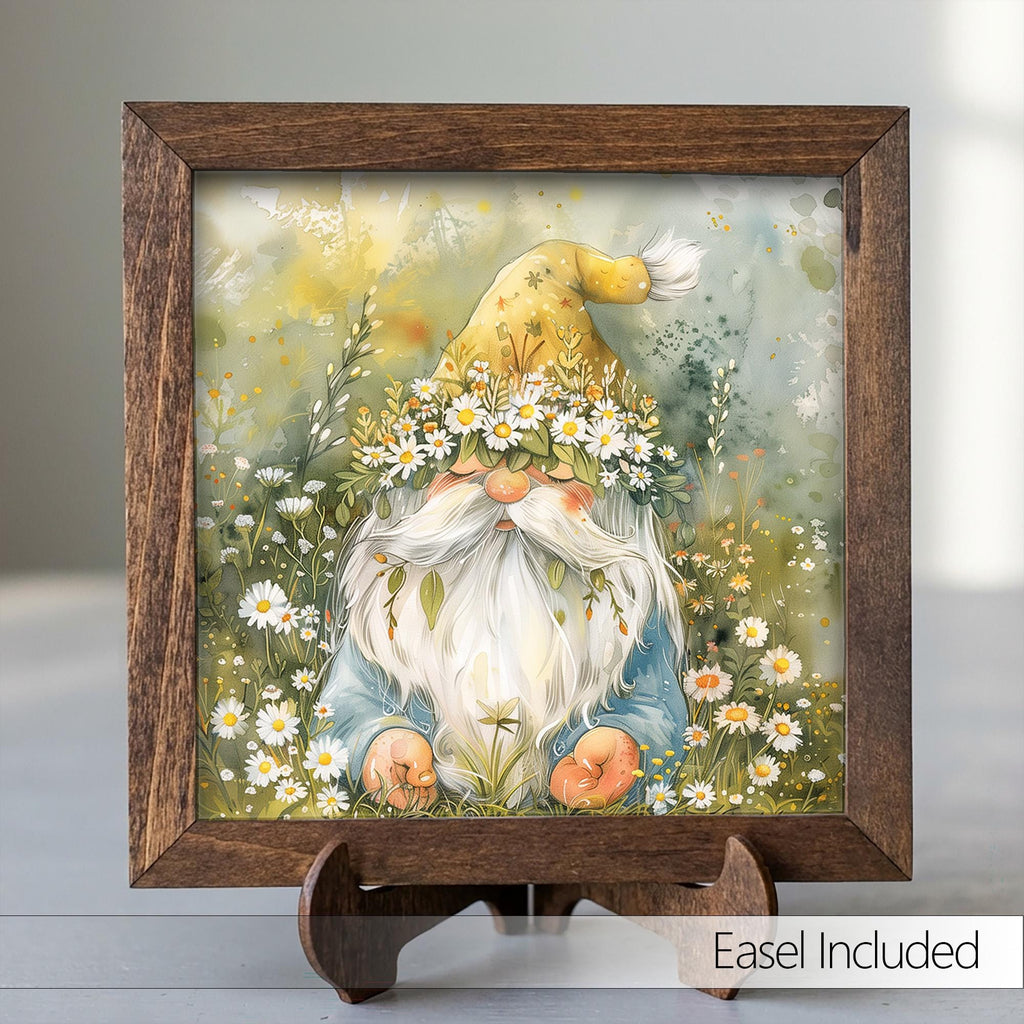 Spring Gnome Framed Art Print | Whimsical Floral Wall Decor | Cottagecore Gift | Farmhouse Shelf Decor | Daisy Gnome Home Decor - TheGrumpyRooster