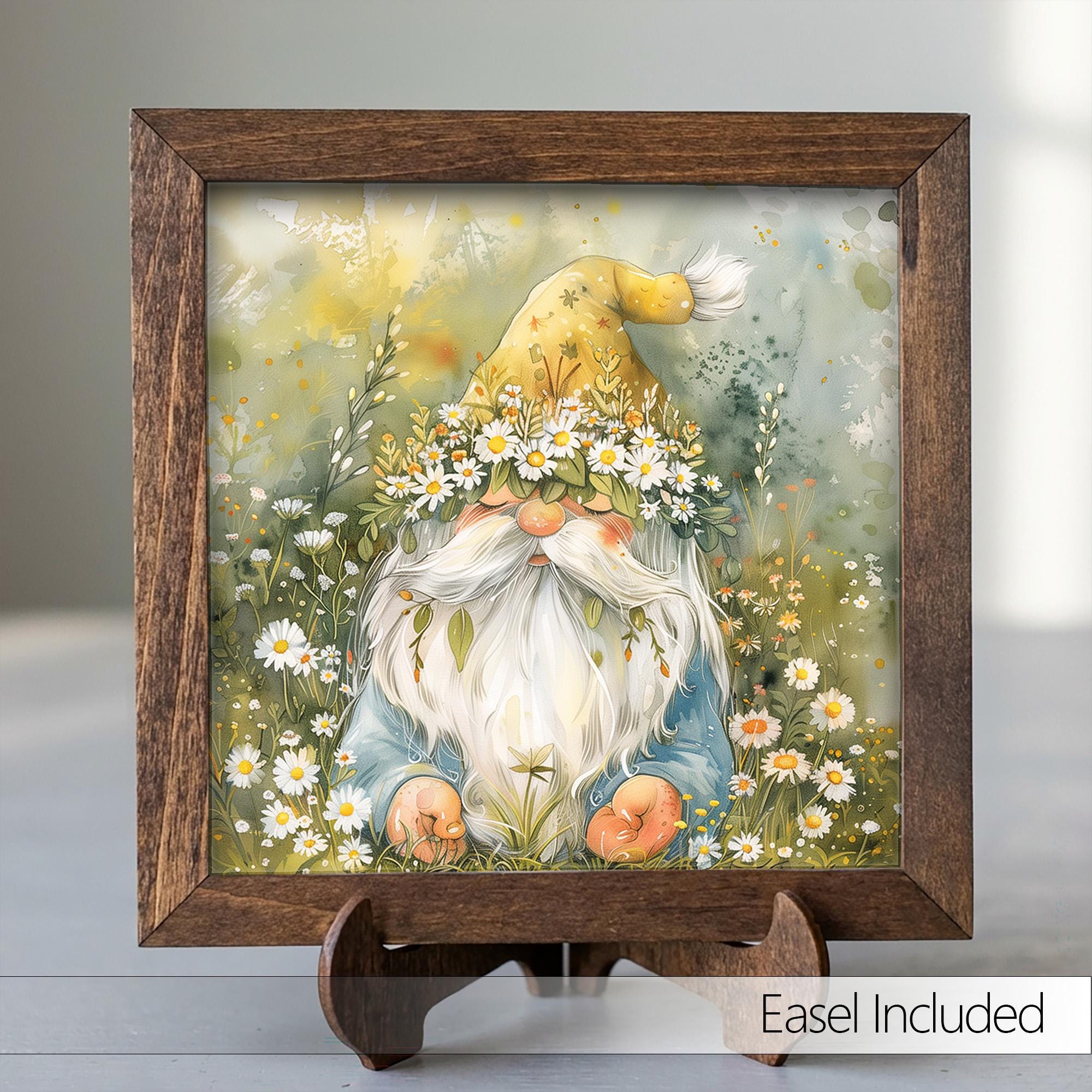 Spring Gnome Framed Art Print | Whimsical Floral Wall Decor | Cottagecore Gift | Farmhouse Shelf Decor | Daisy Gnome Home Decor - TheGrumpyRooster