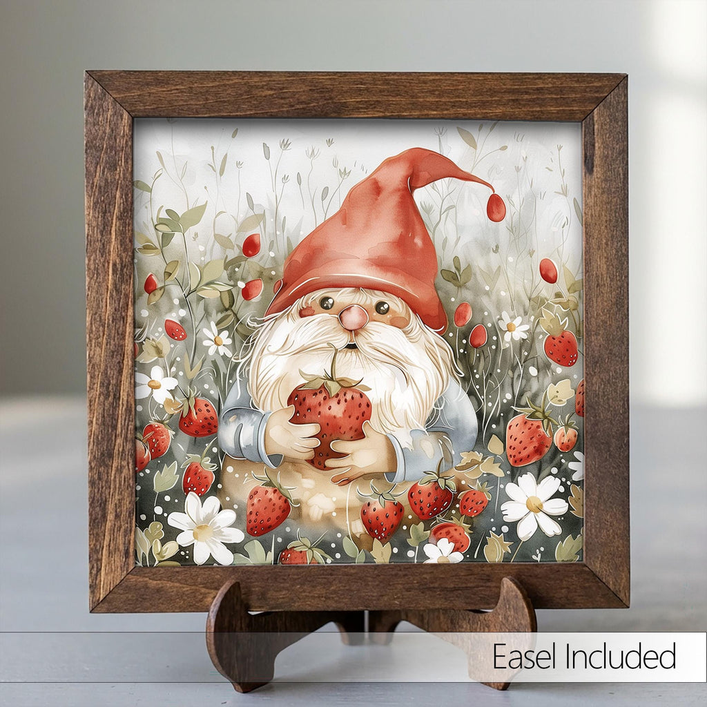 Strawberry Gnome Wood Sign | Spring Tiered Tray Decor | Cute Farmhouse Kitchen Sign | Cottagecore Gift | Whimsical Garden Home Decor - TheGrumpyRooster
