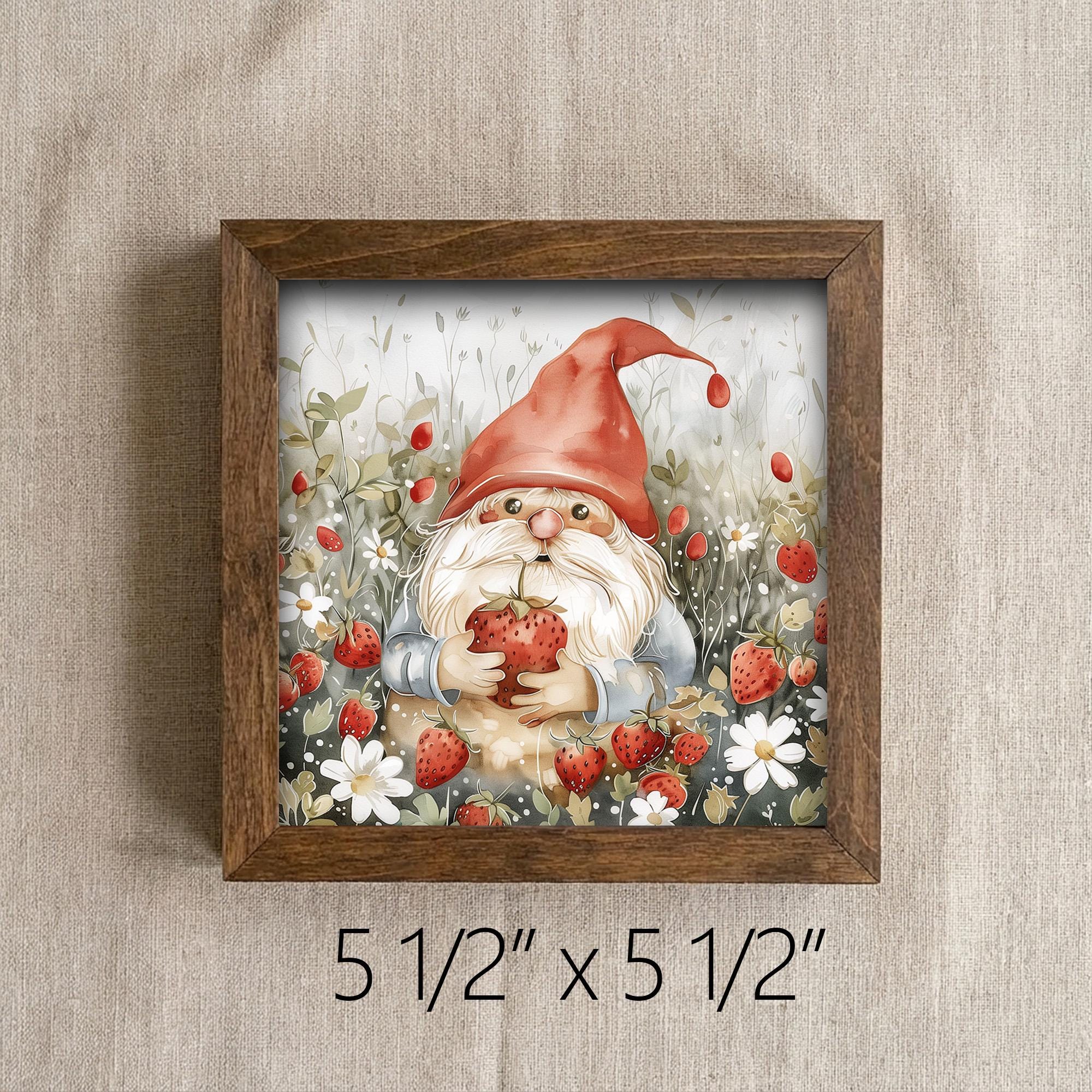 Strawberry Gnome Wood Sign | Spring Tiered Tray Decor | Cute Farmhouse Kitchen Sign | Cottagecore Gift | Whimsical Garden Home Decor - TheGrumpyRooster