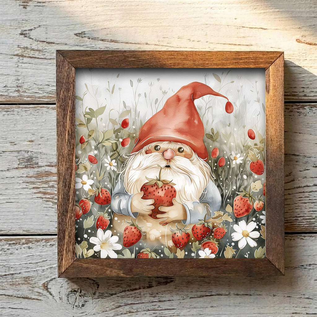 Strawberry Gnome Wood Sign | Spring Tiered Tray Decor | Cute Farmhouse Kitchen Sign | Cottagecore Gift | Whimsical Garden Home Decor - TheGrumpyRooster