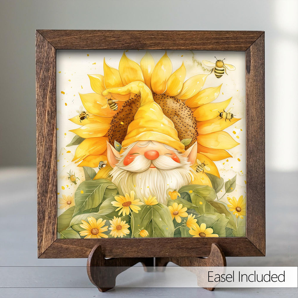 Sunflower Bee Gnome Framed Sign | Spring Farmhouse Tiered Tray Decor | Whimsical Home Gift | Shelf Decor - TheGrumpyRooster