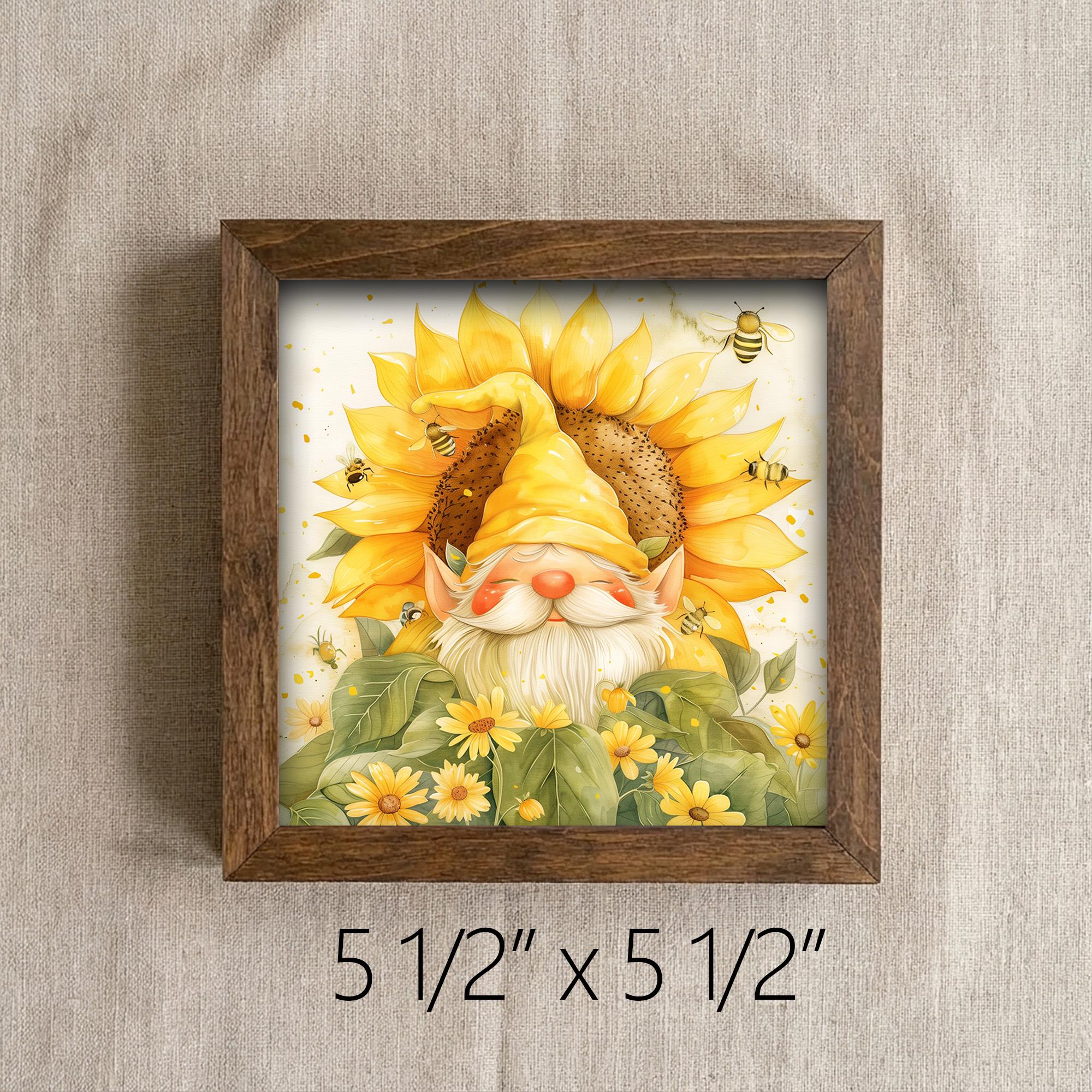 Sunflower Bee Gnome Framed Sign | Spring Farmhouse Tiered Tray Decor | Whimsical Home Gift | Shelf Decor - TheGrumpyRooster