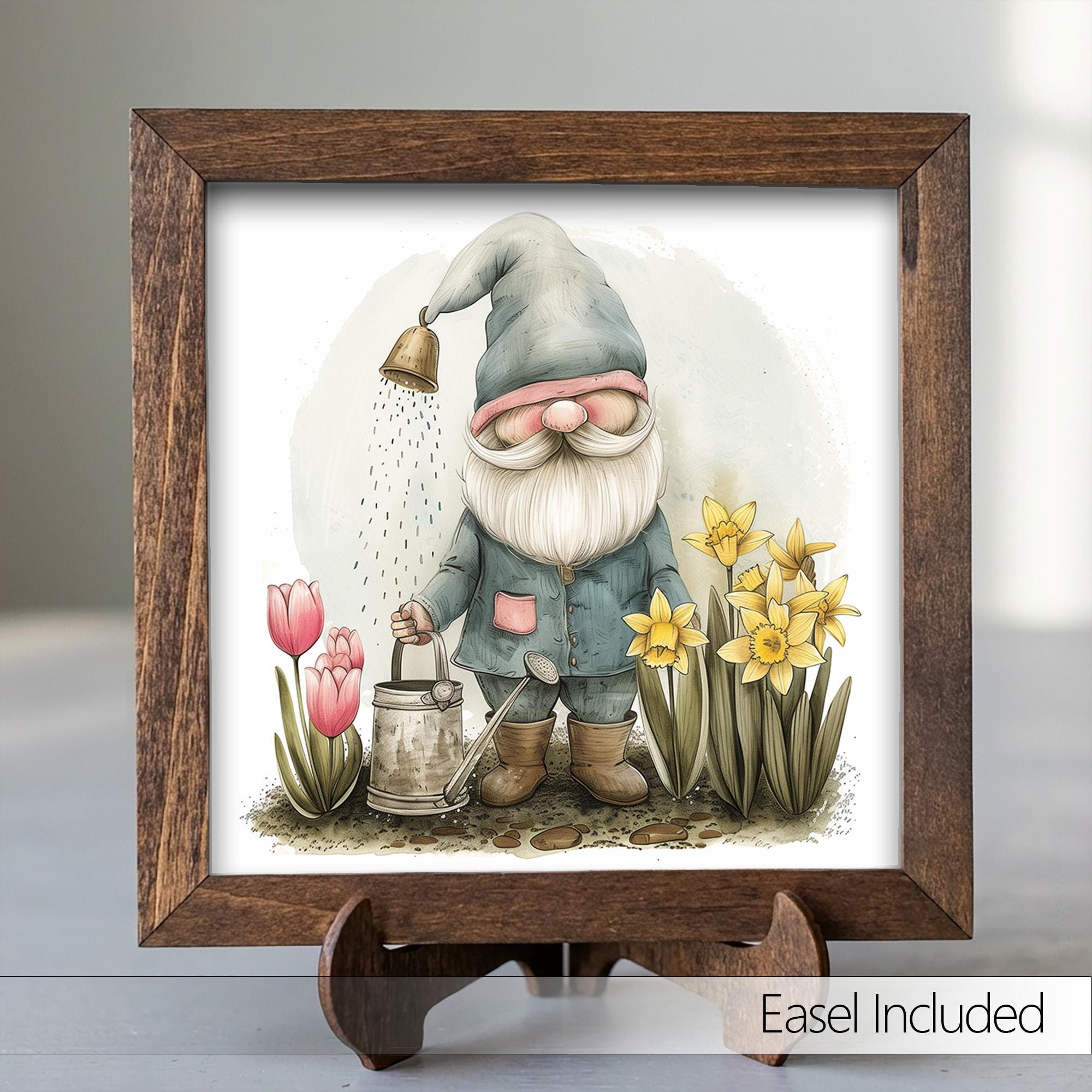 Spring Gnome Framed Sign | Cottagecore Wall Art | Farmhouse Tiered Tray Decor | Whimsical Tulip Gift | Easter Home Decor - TheGrumpyRooster
