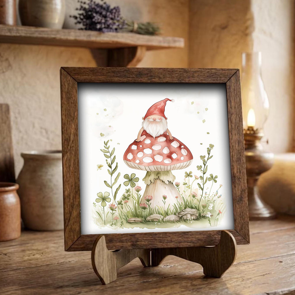 Whimsical Mushroom Gnome Framed Sign | Cottagecore Spring Decor | Tiered Tray | Rustic Wood Wall Art | Cute Gnome Gift |Farmhouse Home Decor - TheGrumpyRooster