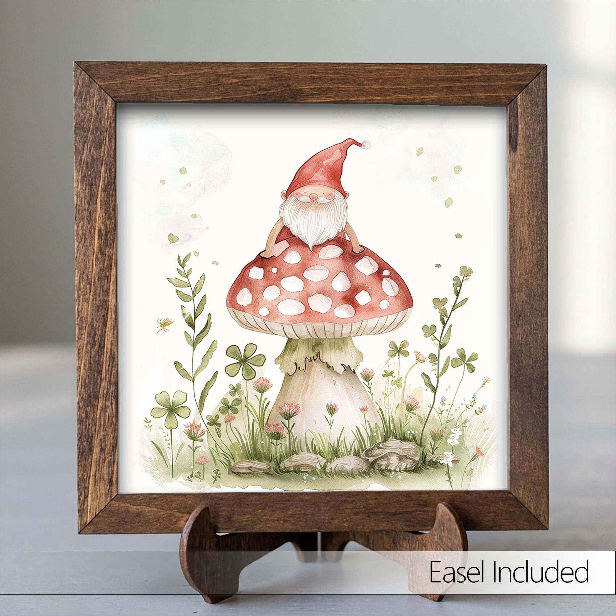 Whimsical Mushroom Gnome Framed Sign | Cottagecore Spring Decor | Tiered Tray | Rustic Wood Wall Art | Cute Gnome Gift |Farmhouse Home Decor - TheGrumpyRooster