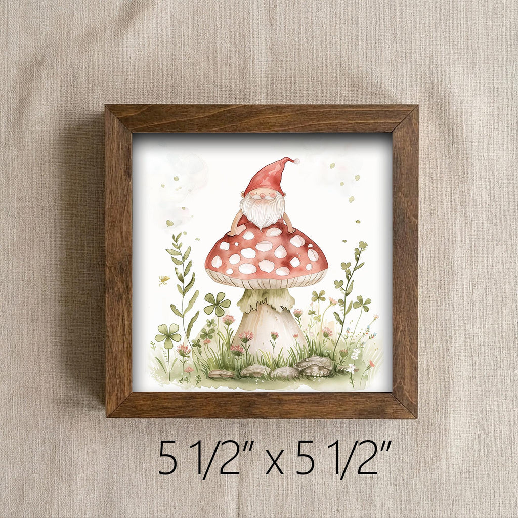 Whimsical Mushroom Gnome Framed Sign | Cottagecore Spring Decor | Tiered Tray | Rustic Wood Wall Art | Cute Gnome Gift |Farmhouse Home Decor - TheGrumpyRooster