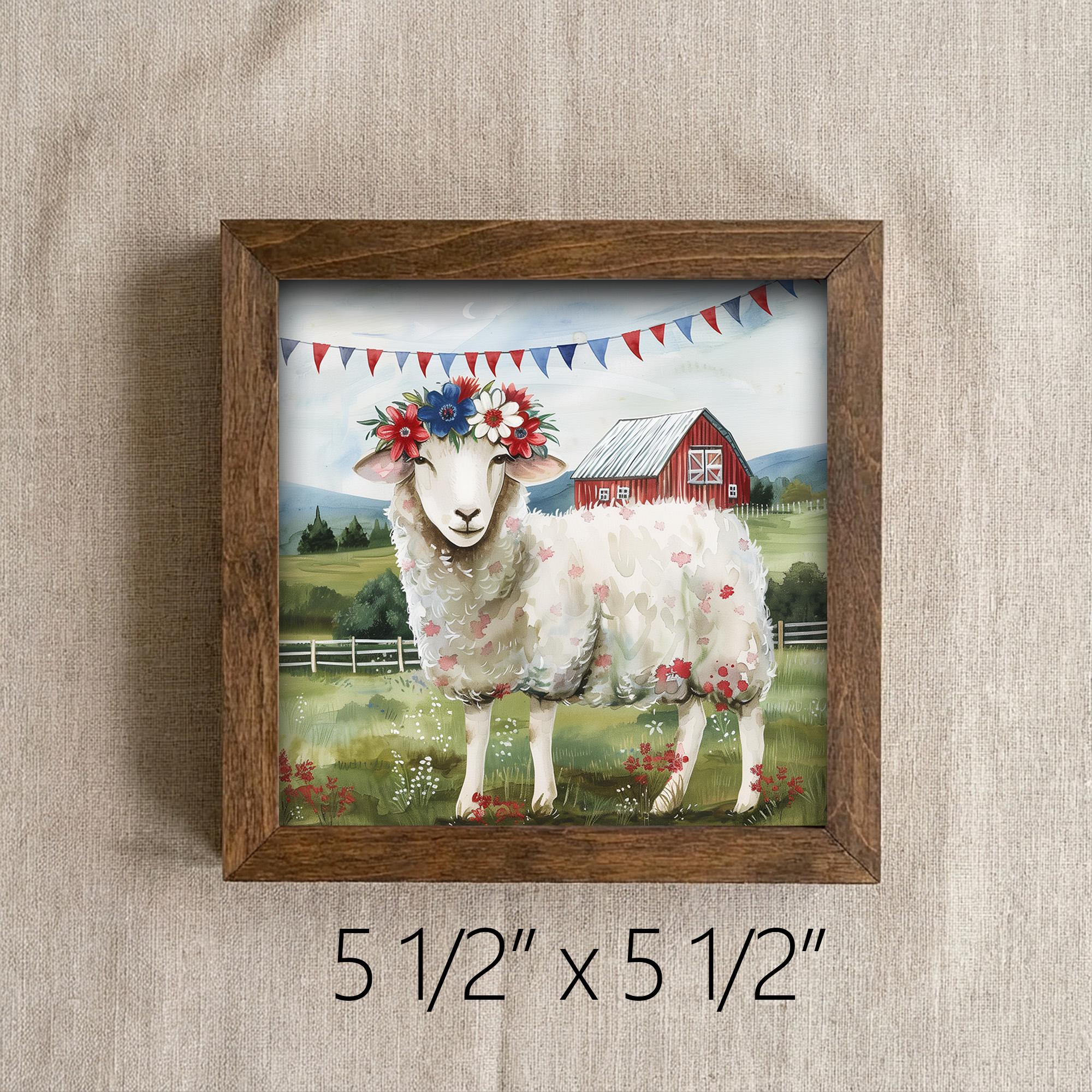 Patriotic Sheep Sign | 4th of July Farmhouse Decor | Rustic Tiered Tray | Red White Blue Farm Animal | Independence Day Gift - TheGrumpyRooster
