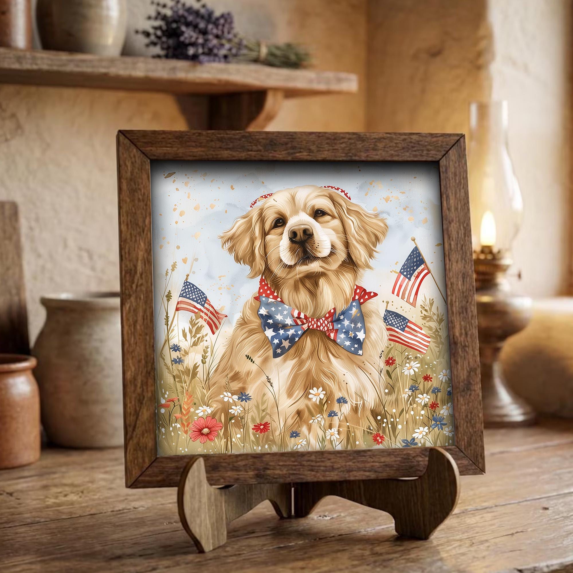 Patriotic Golden Retriever Print | 4th of July Dog Wall Art | Americana Farmhouse Decor | Dog Lover Gift | Independence Day Home Decor - TheGrumpyRooster