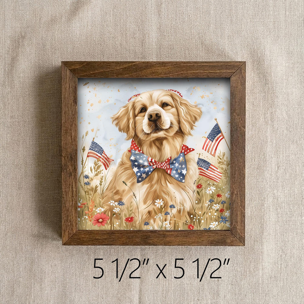 Patriotic Golden Retriever Print | 4th of July Dog Wall Art | Americana Farmhouse Decor | Dog Lover Gift | Independence Day Home Decor - TheGrumpyRooster