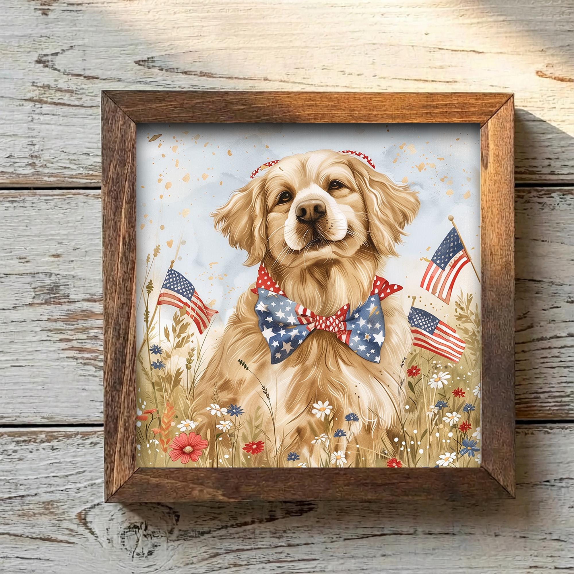 Patriotic Golden Retriever Print | 4th of July Dog Wall Art | Americana Farmhouse Decor | Dog Lover Gift | Independence Day Home Decor - TheGrumpyRooster