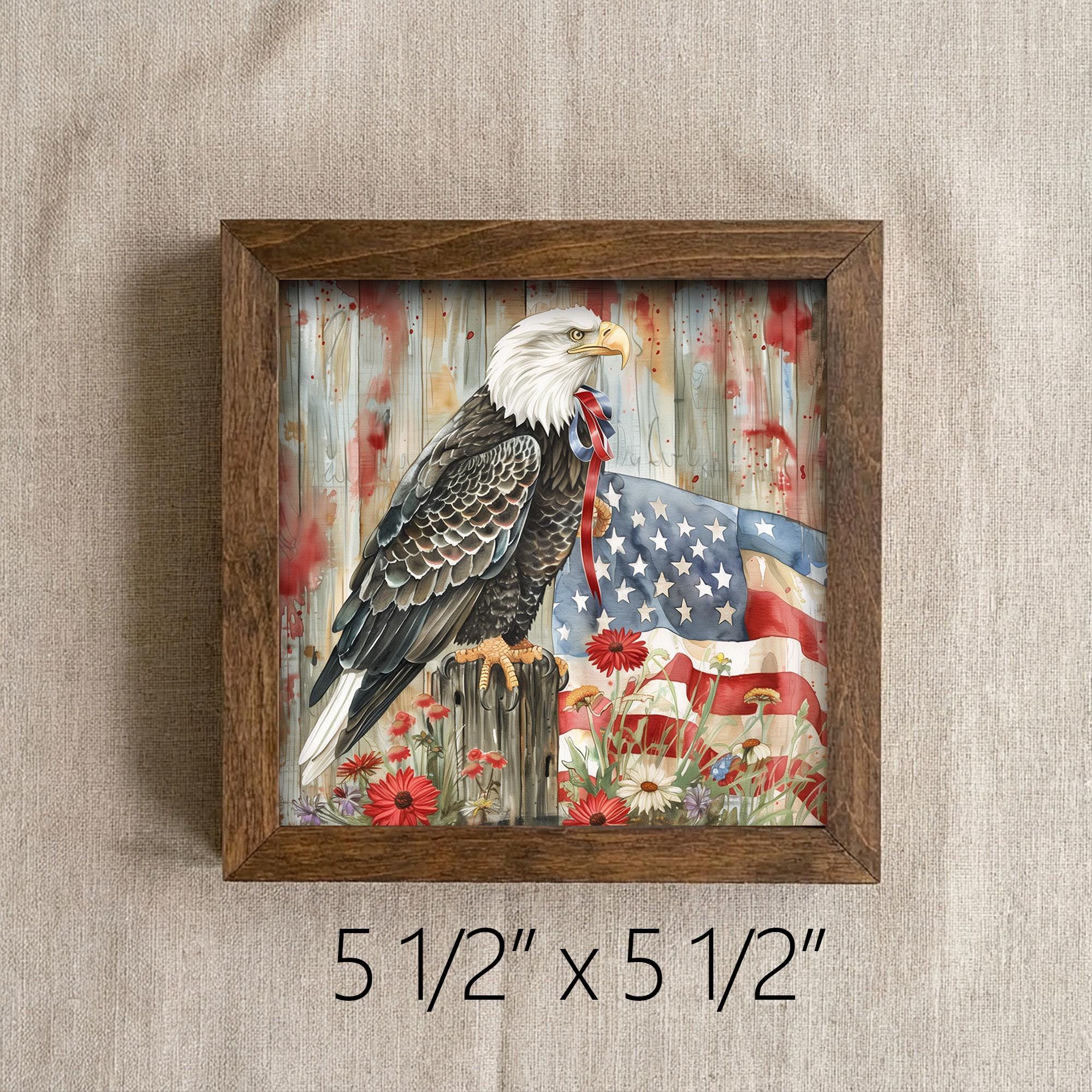 Patriotic Bald Eagle Sign | American Flag Wall Decor | 4th of July Gift | Rustic Farmhouse USA Pride | Wood Framed Patriotic Home Decor - TheGrumpyRooster