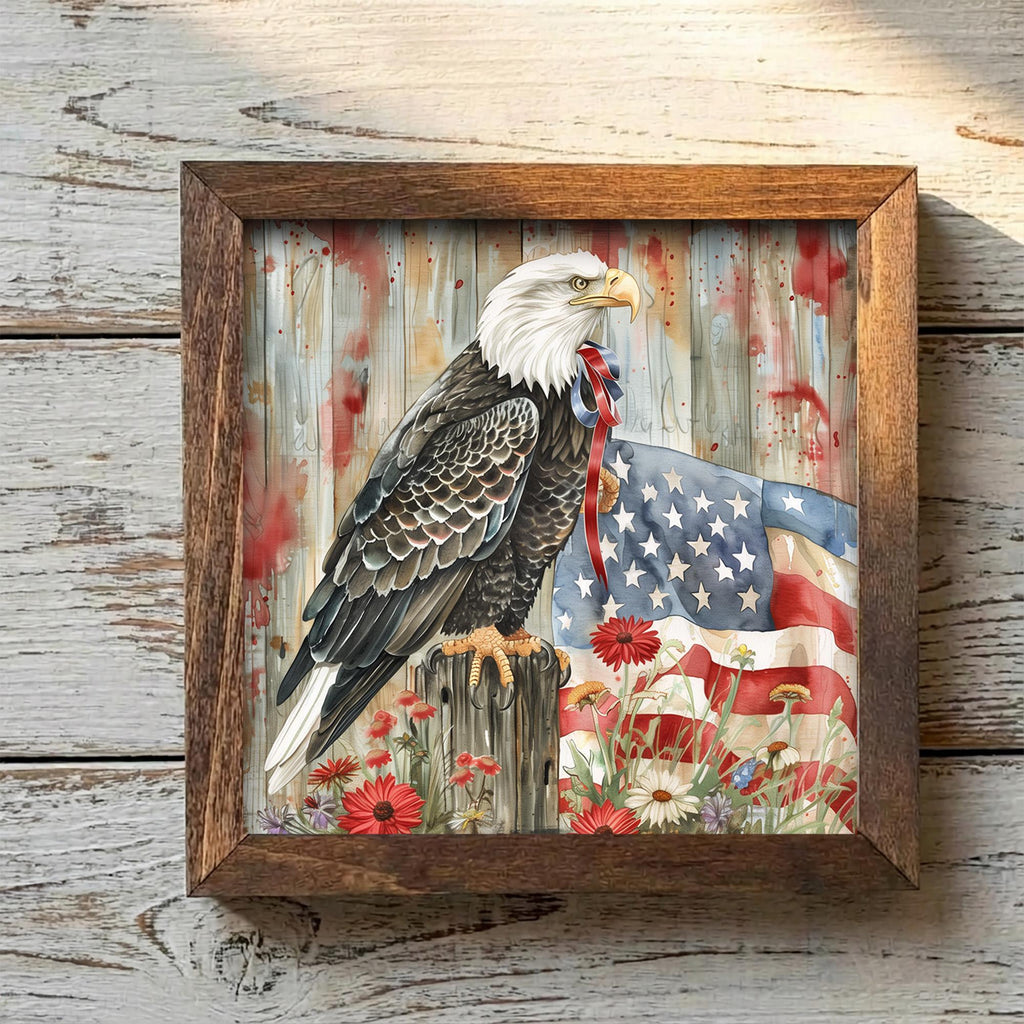 Patriotic Bald Eagle Sign | American Flag Wall Decor | 4th of July Gift | Rustic Farmhouse USA Pride | Wood Framed Patriotic Home Decor - TheGrumpyRooster