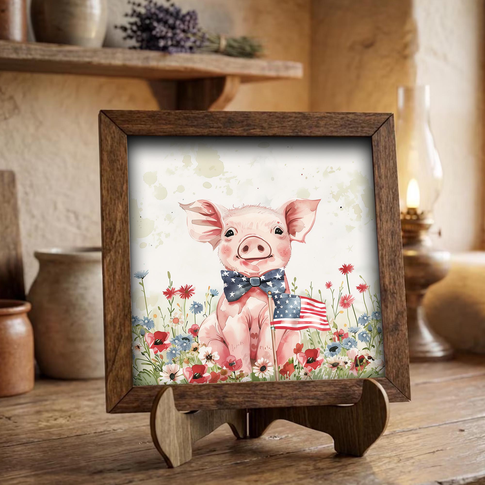 Patriotic Pig Wall Art Print | 4th of July Farmhouse Decor | Watercolor Piglet American Flag | Country Home Gift | Independence Day - TheGrumpyRooster