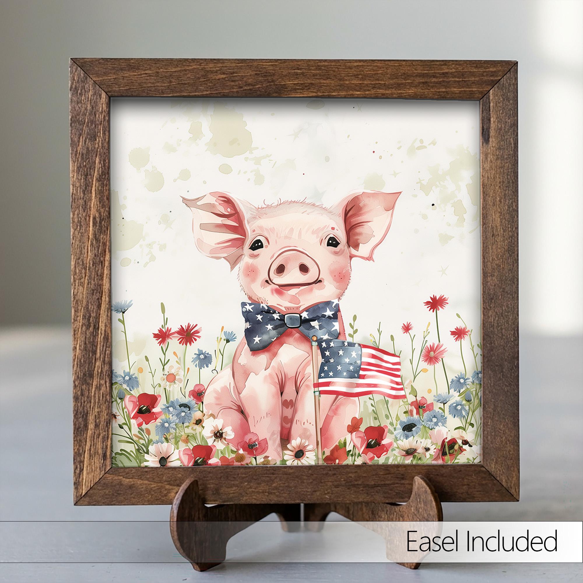 Patriotic Pig Wall Art Print | 4th of July Farmhouse Decor | Watercolor Piglet American Flag | Country Home Gift | Independence Day - TheGrumpyRooster