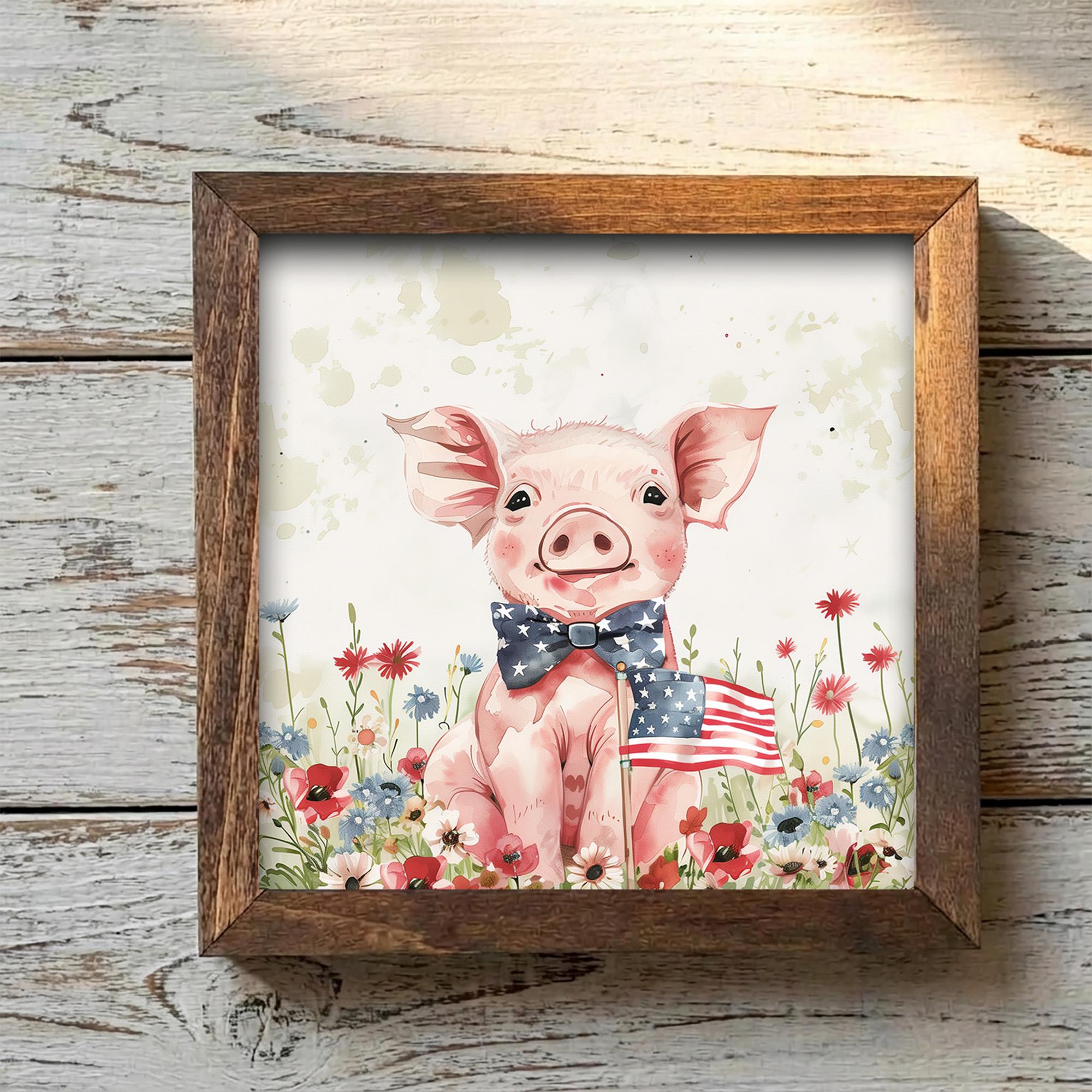 Patriotic Pig Wall Art Print | 4th of July Farmhouse Decor | Watercolor Piglet American Flag | Country Home Gift | Independence Day - TheGrumpyRooster