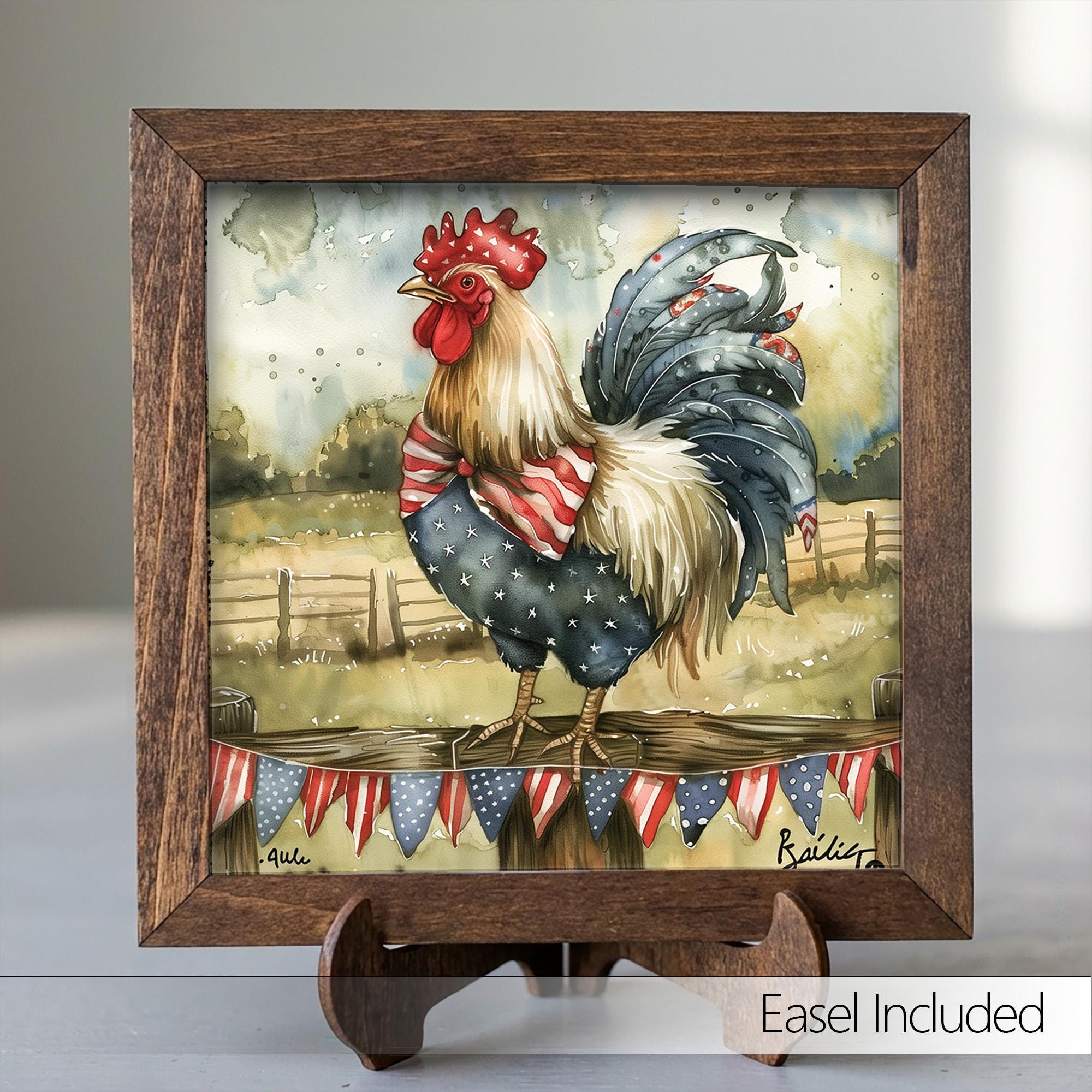 Patriotic Rooster Print | 4th of July Farmhouse Wall Art | Rustic Americana Kitchen Decor | Country Home Gift - TheGrumpyRooster