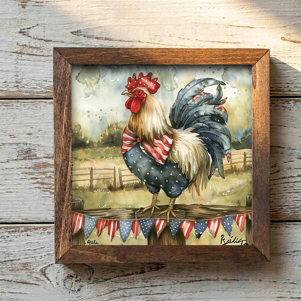 Patriotic Rooster Print | 4th of July Farmhouse Wall Art | Rustic Americana Kitchen Decor | Country Home Gift - TheGrumpyRooster