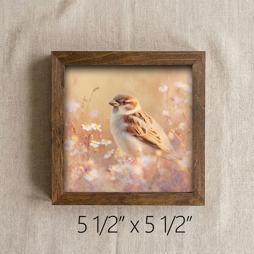 Sparrow Wall Art Print | Rustic Farmhouse Bird Decor | Cottagecore Floral Nature Gift | Cozy Spring Home Sign | Botanical Bird Lover Gift - TheGrumpyRooster