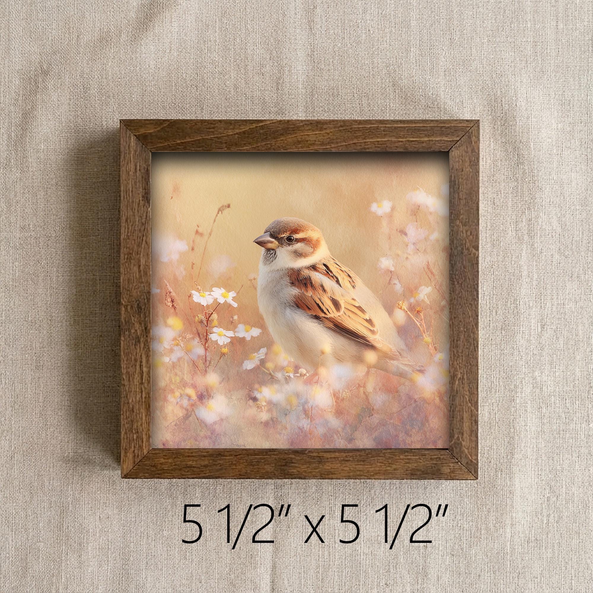 Sparrow Wall Art Print | Rustic Farmhouse Bird Decor | Cottagecore Floral Nature Gift | Cozy Spring Home Sign | Botanical Bird Lover Gift - TheGrumpyRooster