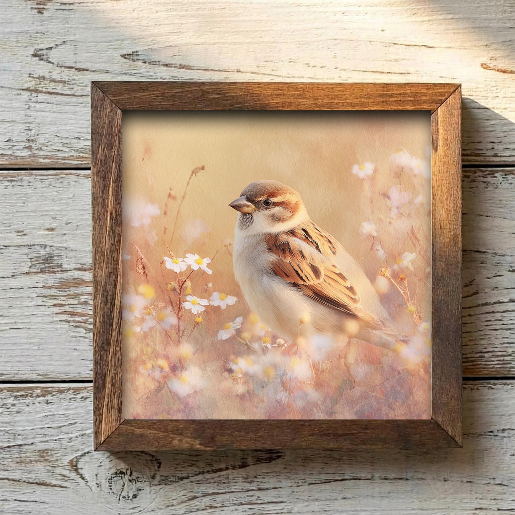 Sparrow Wall Art Print | Rustic Farmhouse Bird Decor | Cottagecore Floral Nature Gift | Cozy Spring Home Sign | Botanical Bird Lover Gift - TheGrumpyRooster