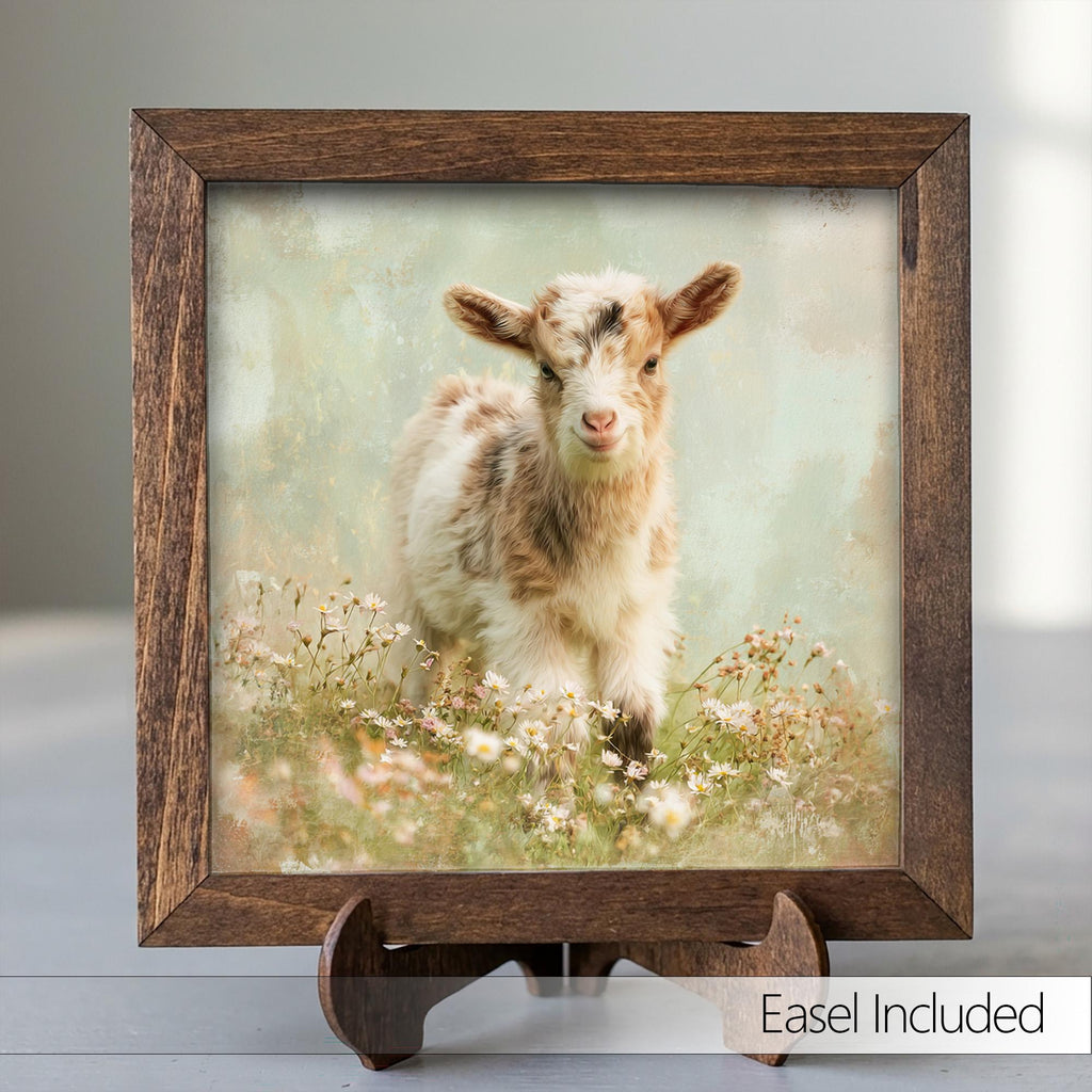 Baby Goat Framed Art Print | Wildflower Meadow Nursery Decor - TheGrumpyRooster