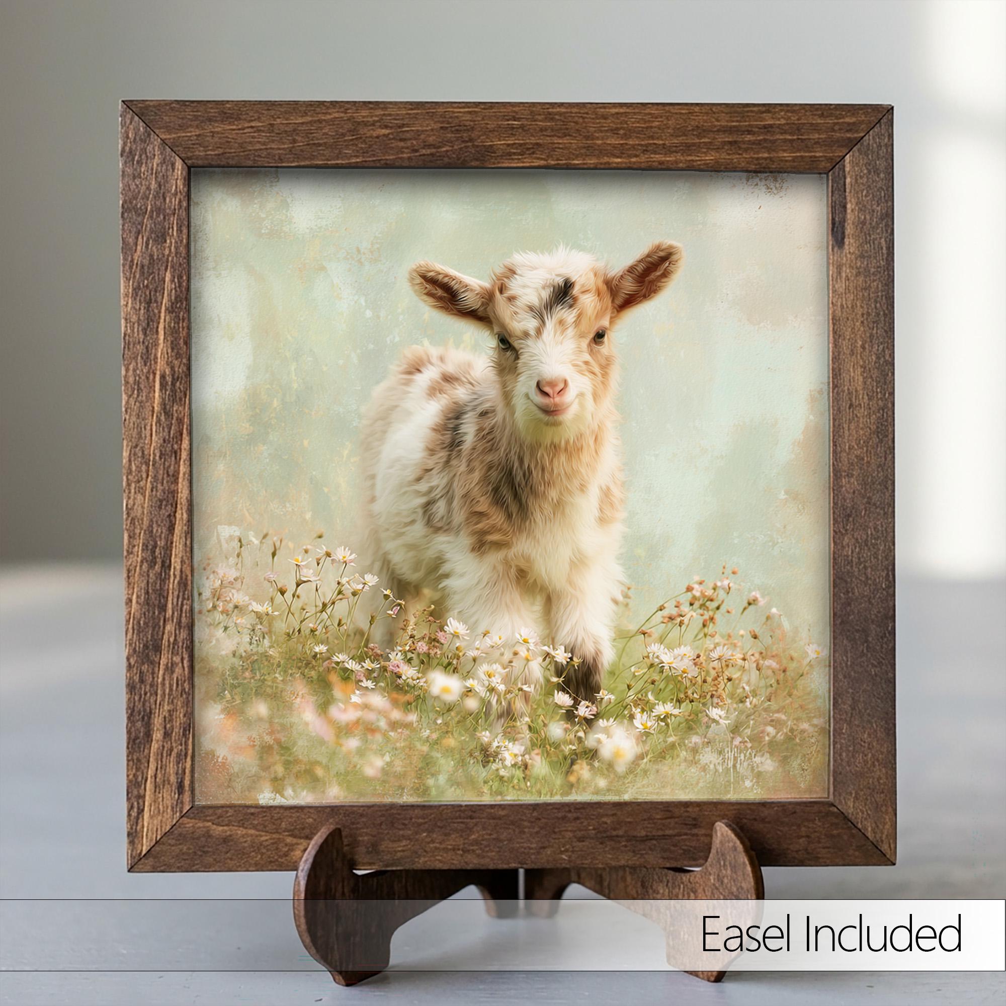 Baby Goat Framed Art Print | Wildflower Meadow Nursery Decor - TheGrumpyRooster