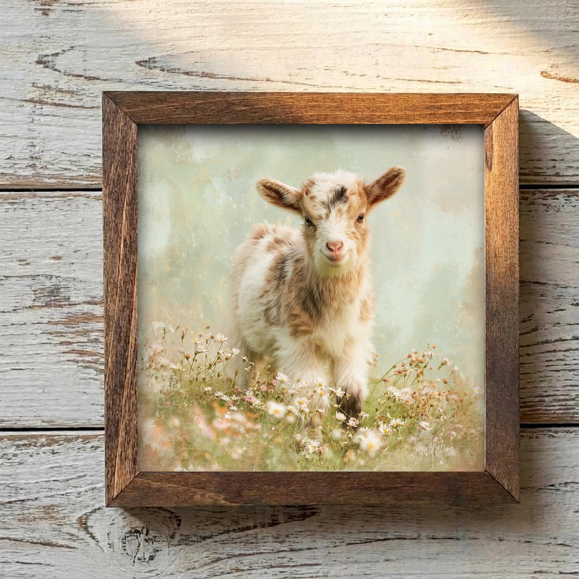 Baby Goat Framed Art Print | Wildflower Meadow Nursery Decor - TheGrumpyRooster