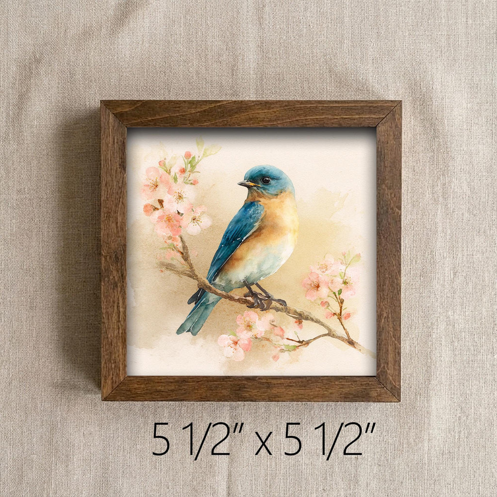 Bluebird Cherry Blossom Sign | Watercolor Spring Bird Art, Rustic Farmhouse Decor - TheGrumpyRooster