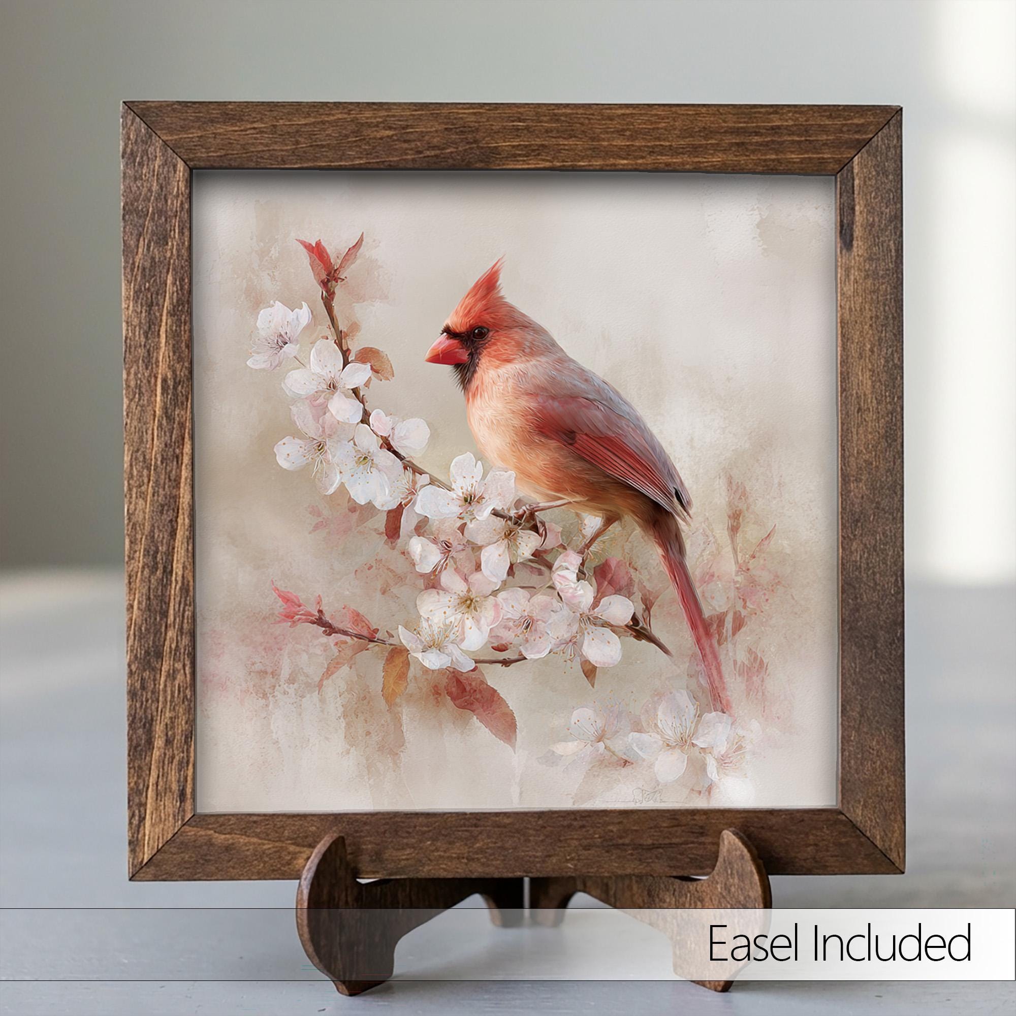 Framed Cardinal Wall Art Print | Cherry Blossom Spring Decor, Rustic Farmhouse Bird Lover Gift - TheGrumpyRooster