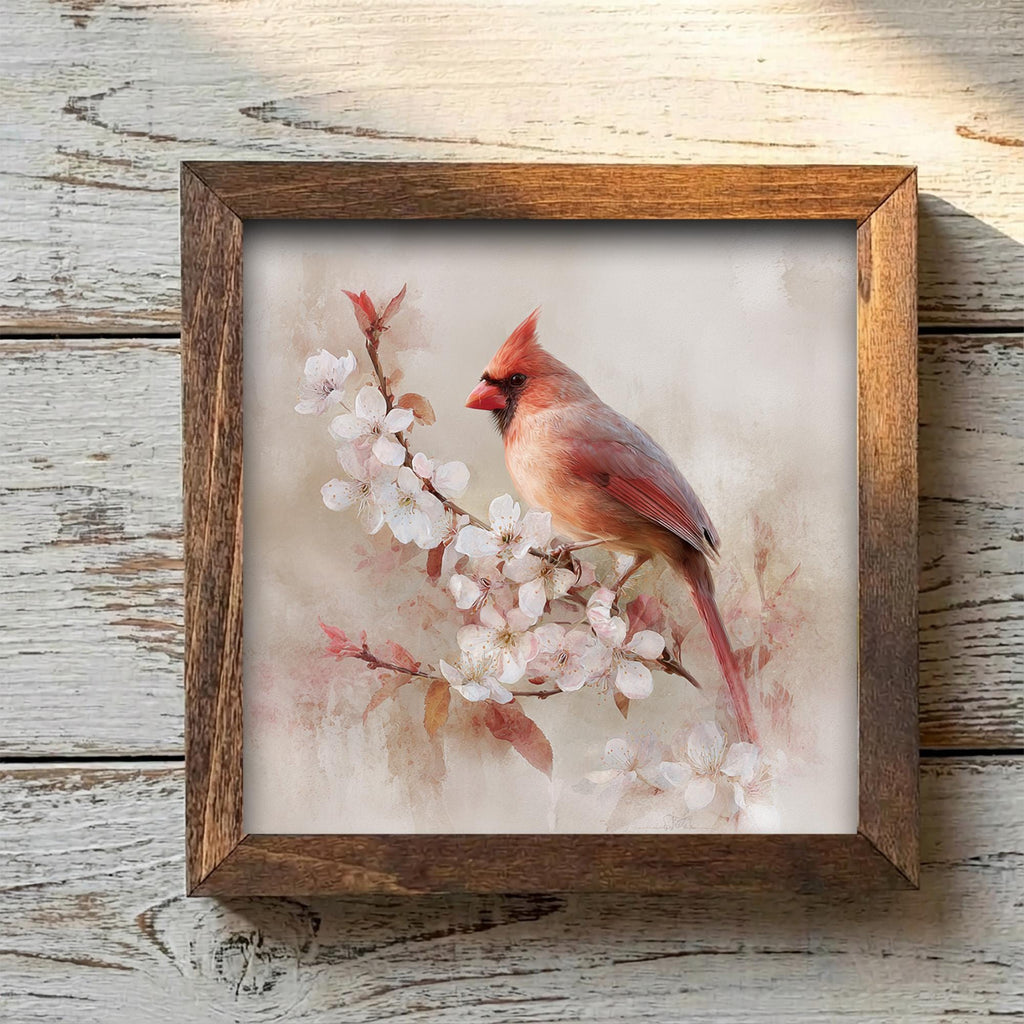 Framed Cardinal Wall Art Print | Cherry Blossom Spring Decor, Rustic Farmhouse Bird Lover Gift - TheGrumpyRooster