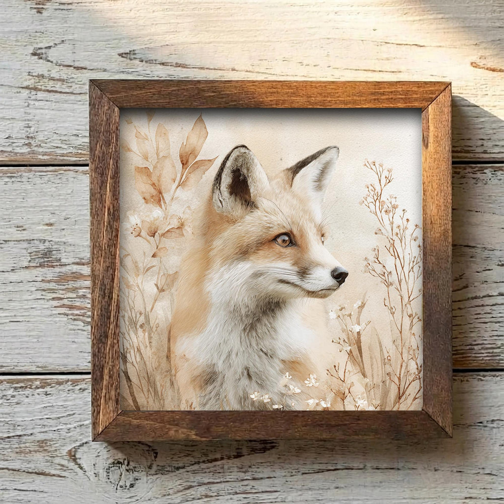 Watercolor Fox Print | Woodland Animal Art, Walnut Frame, Easel Stand - TheGrumpyRooster