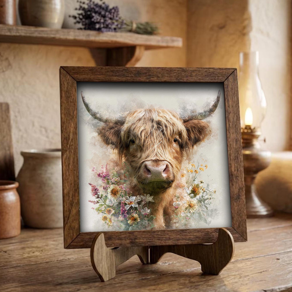 Watercolor Highland Cow Print | Floral Farmhouse Wall Art | Rustic Cottagecore Decor | Cute Cow Lover Gift | Boho Home Decor - TheGrumpyRooster