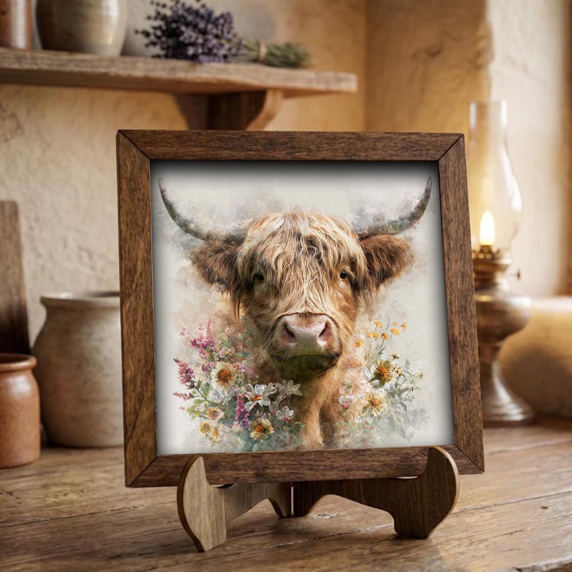 Watercolor Highland Cow Print | Floral Farmhouse Wall Art | Rustic Cottagecore Decor | Cute Cow Lover Gift | Boho Home Decor - TheGrumpyRooster