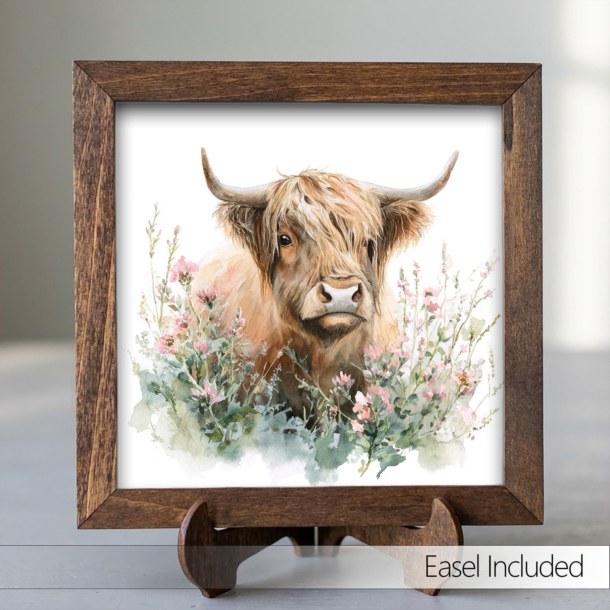 Highland Cow Watercolor Print | Rustic Farmhouse Floral Wall Art - TheGrumpyRooster