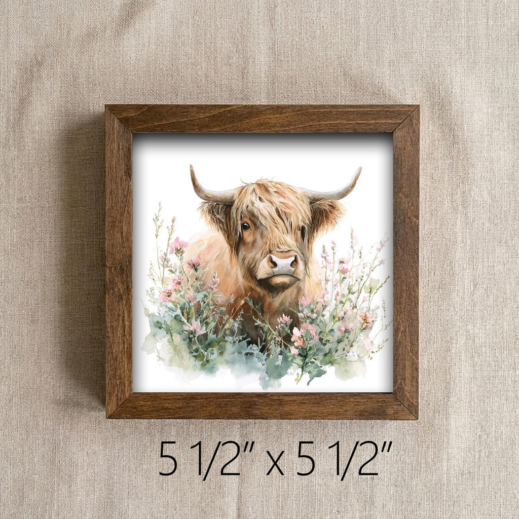 Highland Cow Watercolor Print | Rustic Farmhouse Floral Wall Art - TheGrumpyRooster
