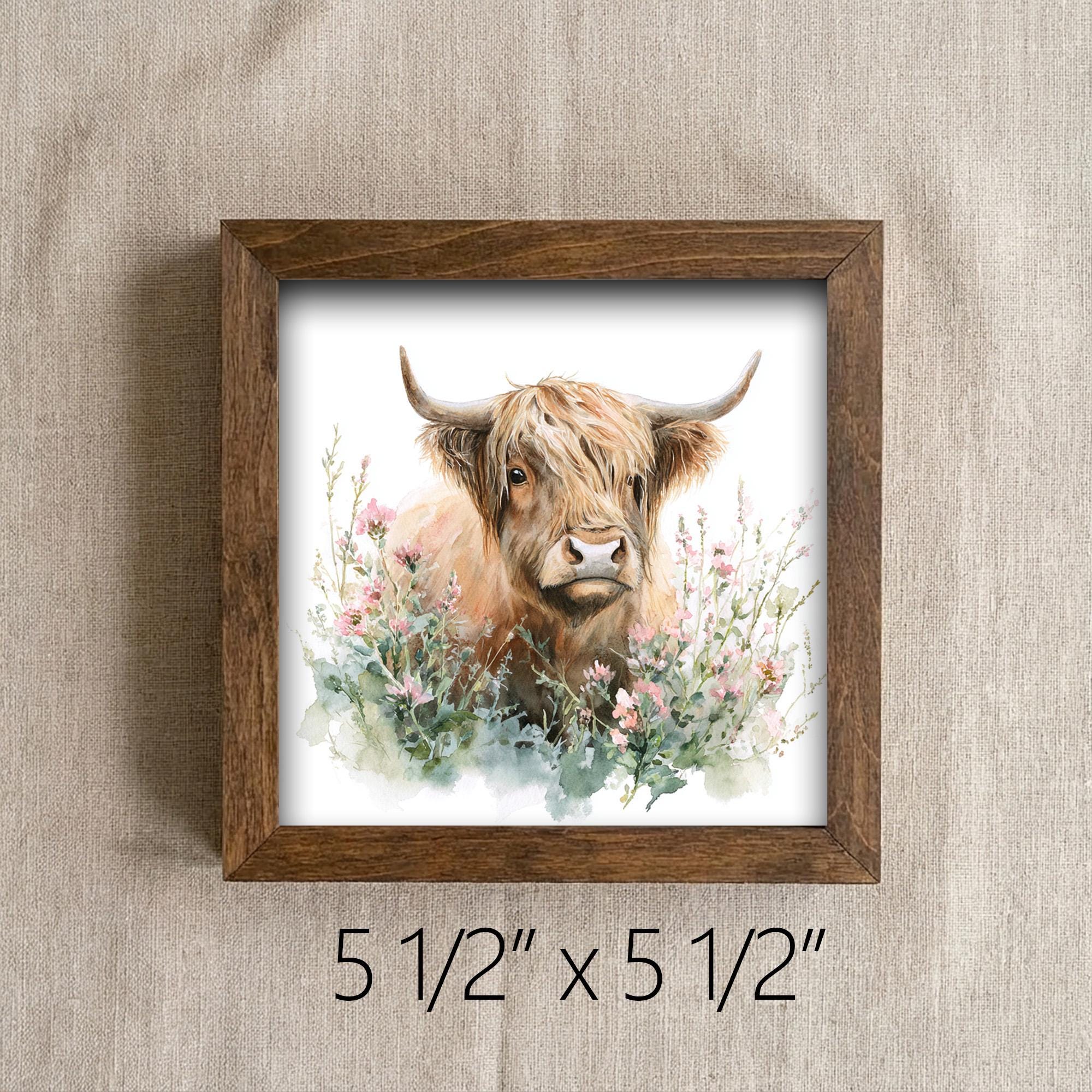 Highland Cow Watercolor Print | Rustic Farmhouse Floral Wall Art - TheGrumpyRooster