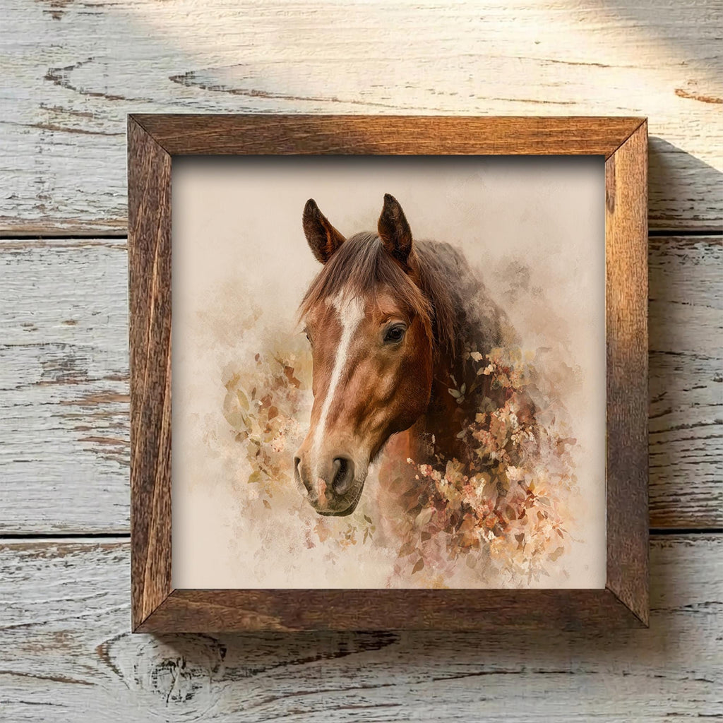 Rustic Floral Horse Print | Farmhouse Wall Art | Watercolor Horse Portrait | Cottagecore Decor | Gift for Horse Lover - TheGrumpyRooster