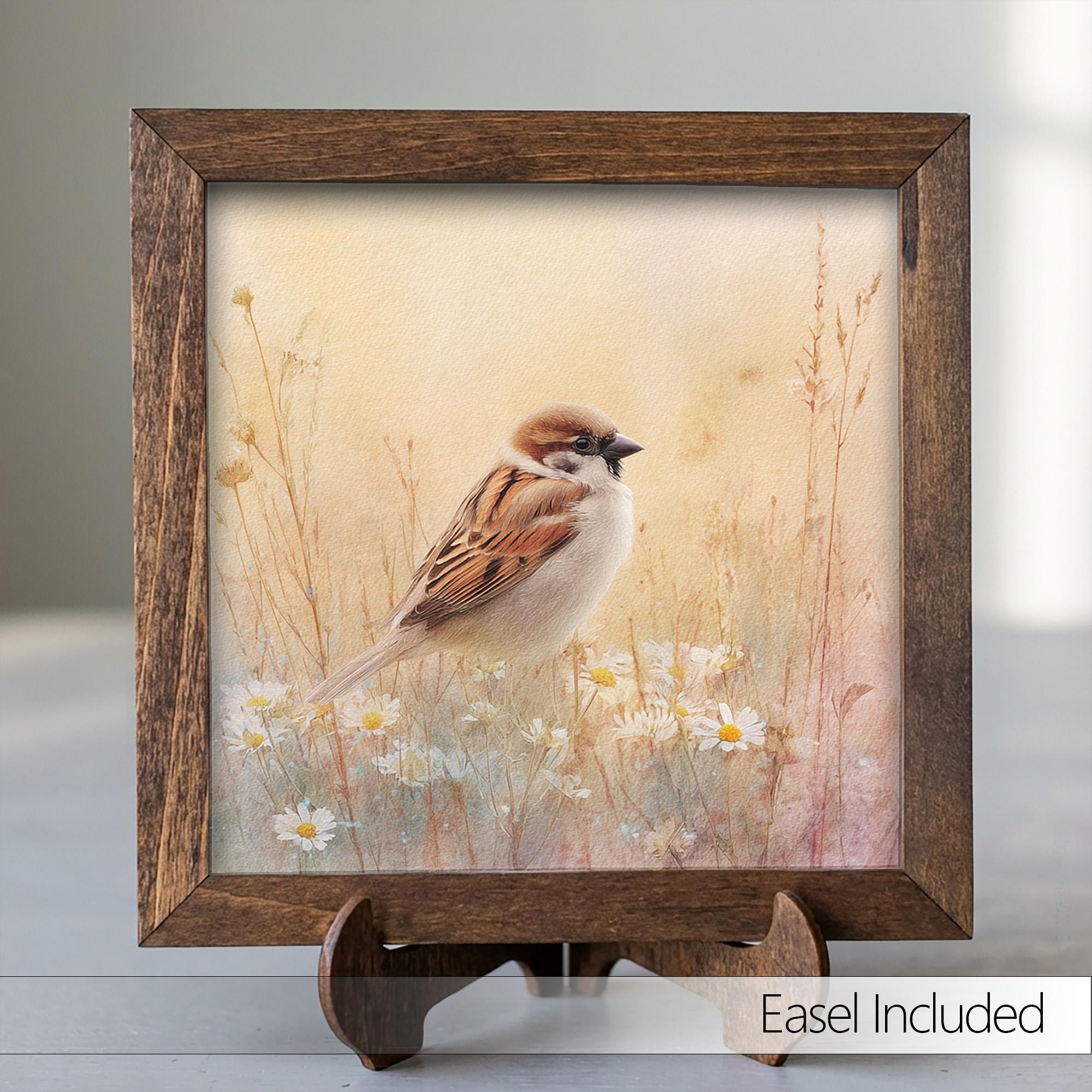 Sparrow Wildflower Art Print | Rustic Farmhouse Bird Decor, Watercolor Spring Sign - TheGrumpyRooster