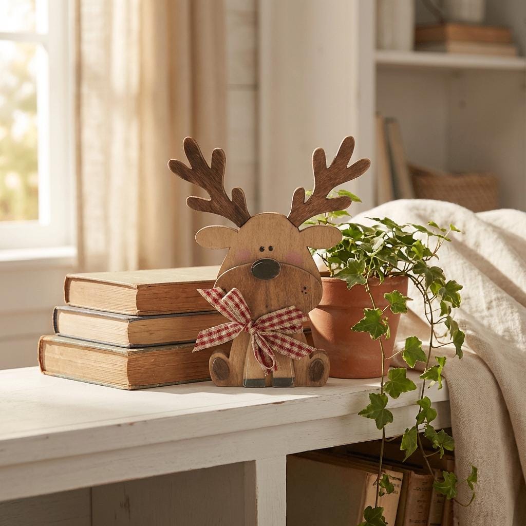 Wood Reindeer Shelf Sitter | Farmhouse Christmas Decor | Tiered Tray Holiday Decor | Rustic Winter Gift - TheGrumpyRooster