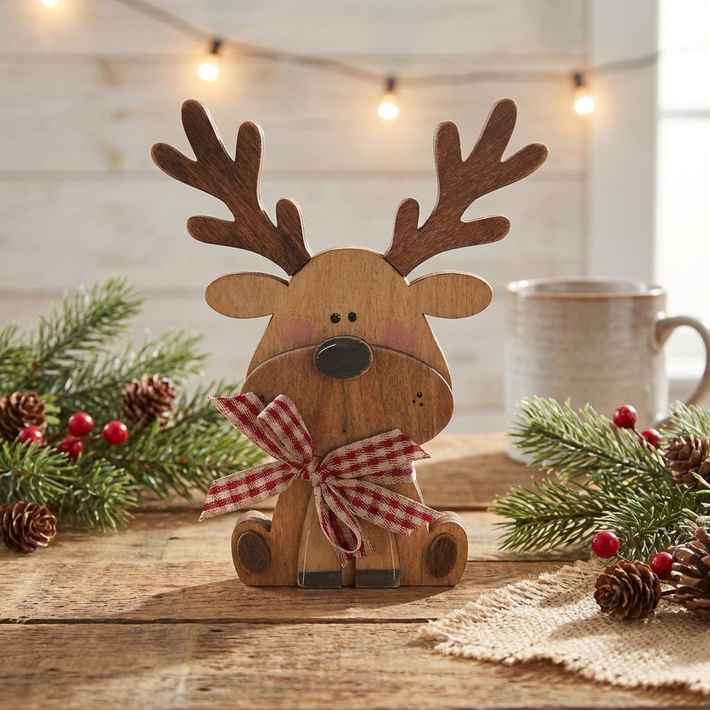 Wood Reindeer Shelf Sitter | Farmhouse Christmas Decor | Tiered Tray Holiday Decor | Rustic Winter Gift - TheGrumpyRooster