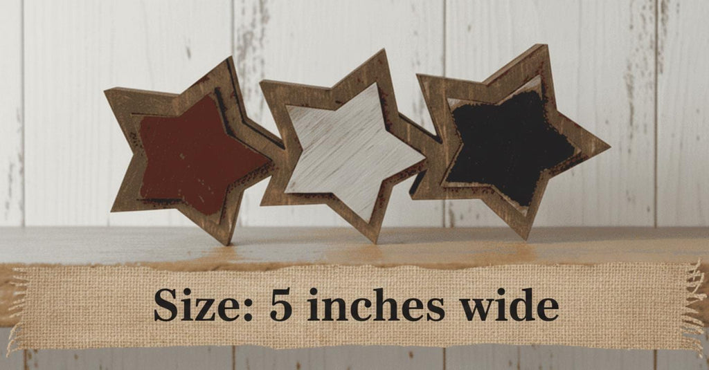 Connected Wood Stars Patriotic Decor, Americana Star Trio Shelf Sitter, 4th of July Tabletop Sign, Rustic Farmhouse Red White Blue Decor - TheGrumpyRooster