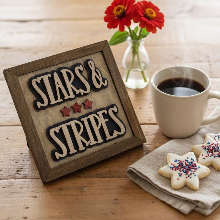 Stars and Stripes Wood Sign | Patriotic Farmhouse Decor | Tiered Tray Shelf Sitter | 4th of July Americana Gift - TheGrumpyRooster