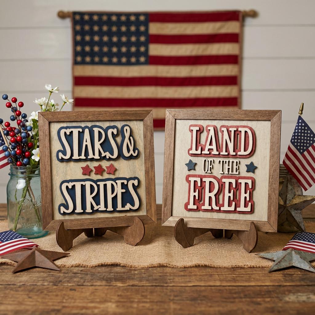 Patriotic Wood Signs | Stars Stripes, Land Free | Farmhouse 4th July Decor - TheGrumpyRooster