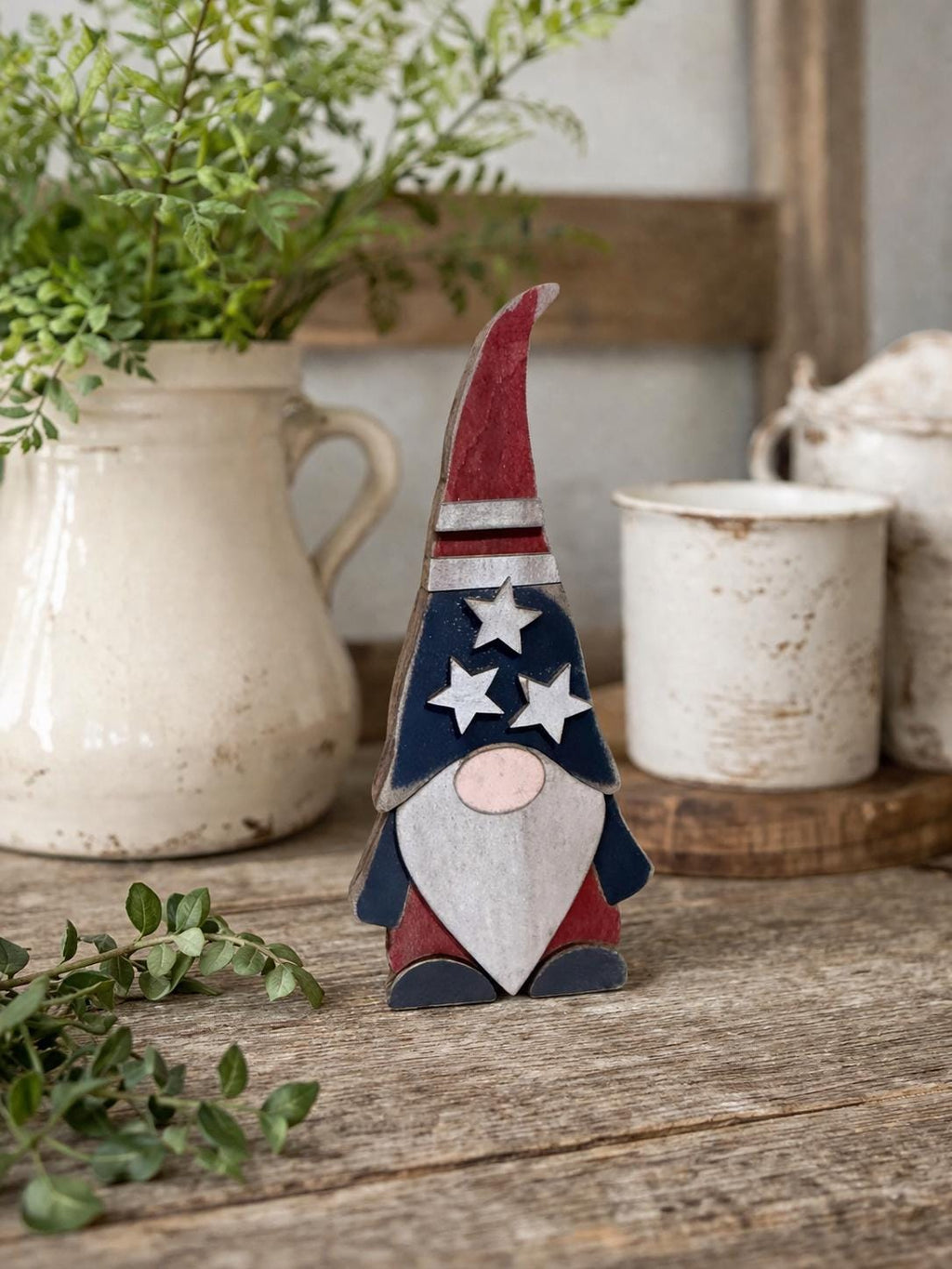 Patriotic Wood Gnome Shelf Sitter | Farmhouse Americana Tiered Tray Decor - TheGrumpyRooster