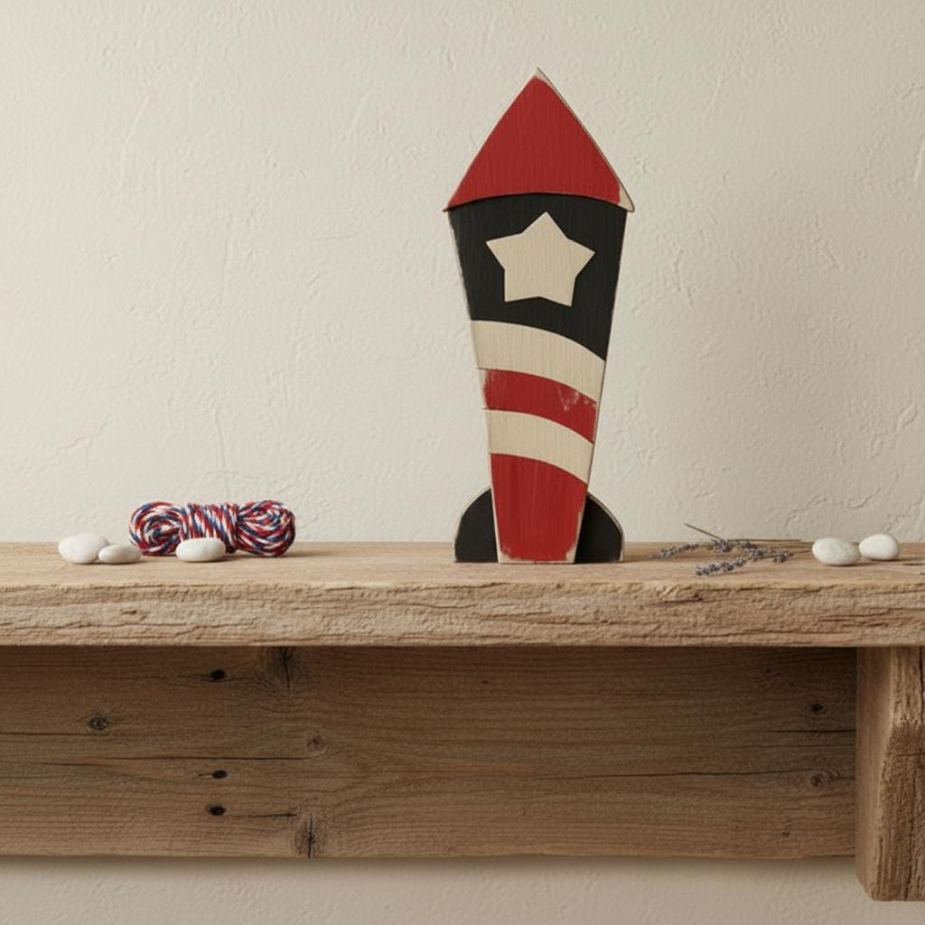 Rustic Patriotic Rocket Sitter – 4th of July - Independence Day Tiered Tray Decor - TheGrumpyRooster