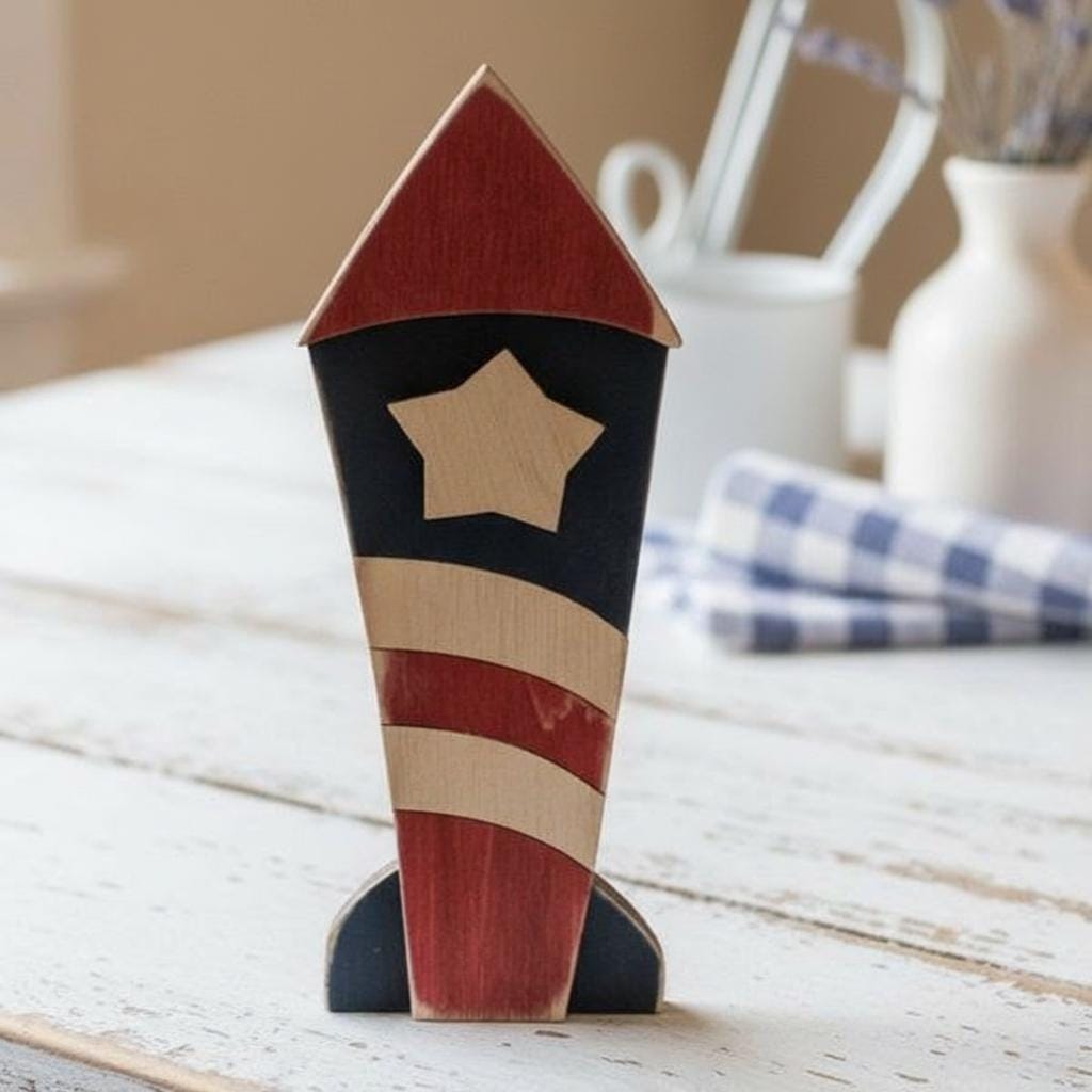Rustic Patriotic Rocket Shelf Sitter – 4th of July - Independence Day Tiered Tray Decor - TheGrumpyRooster